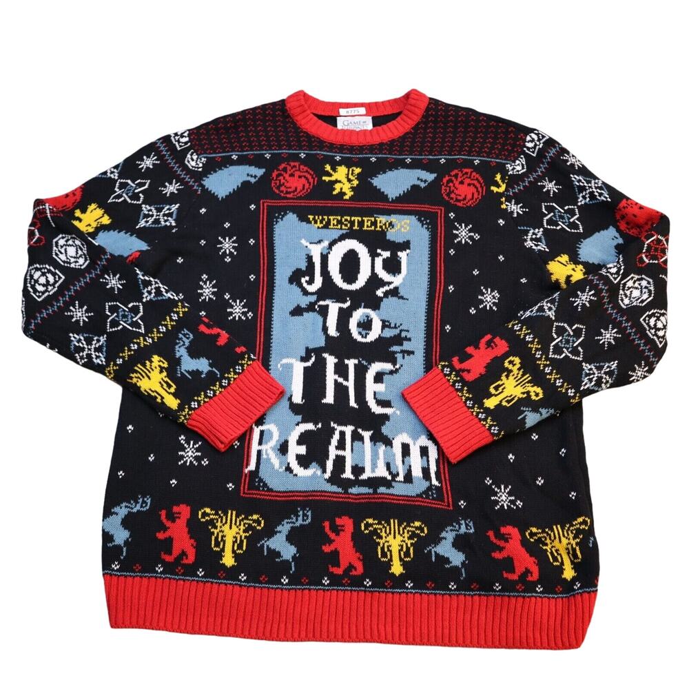 Game Of Thrones Sweater Mens XL Red Pullover Crewneck Christmas Tree Party Realm